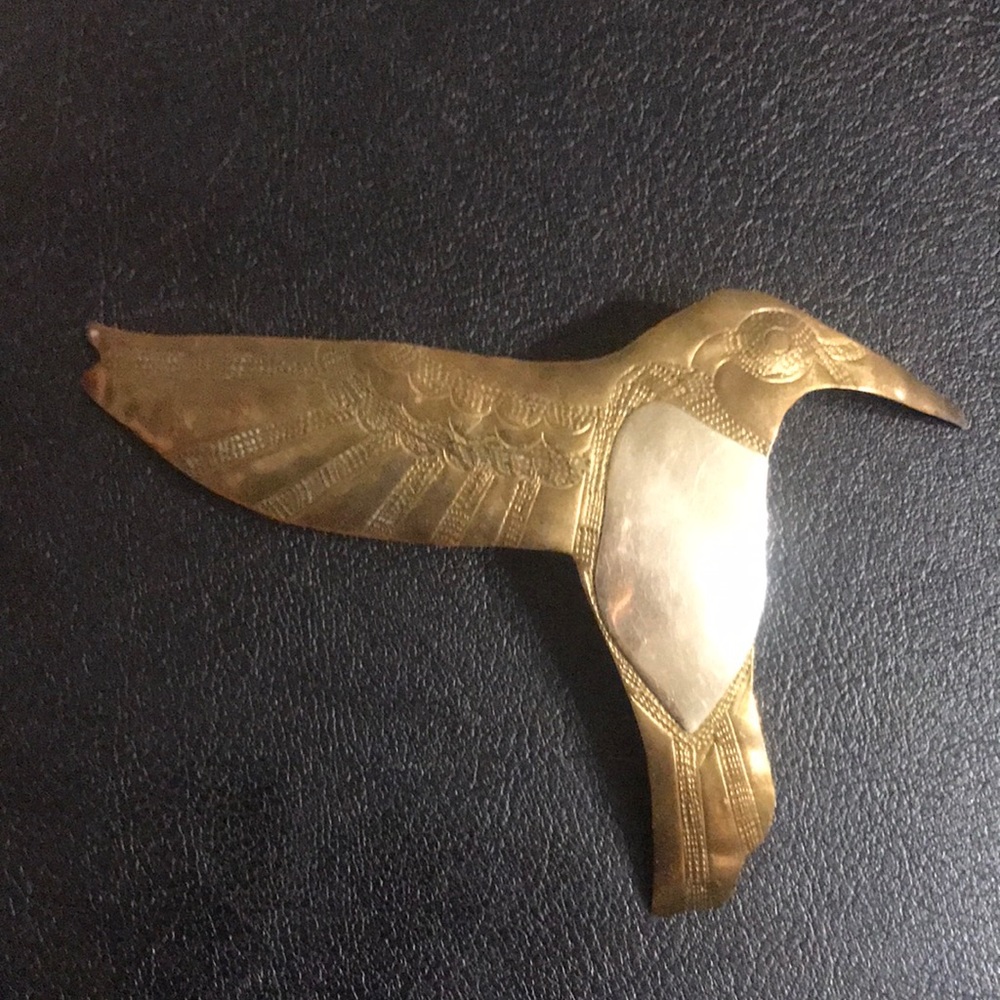 Handcrafted Brass hummingbird brooch